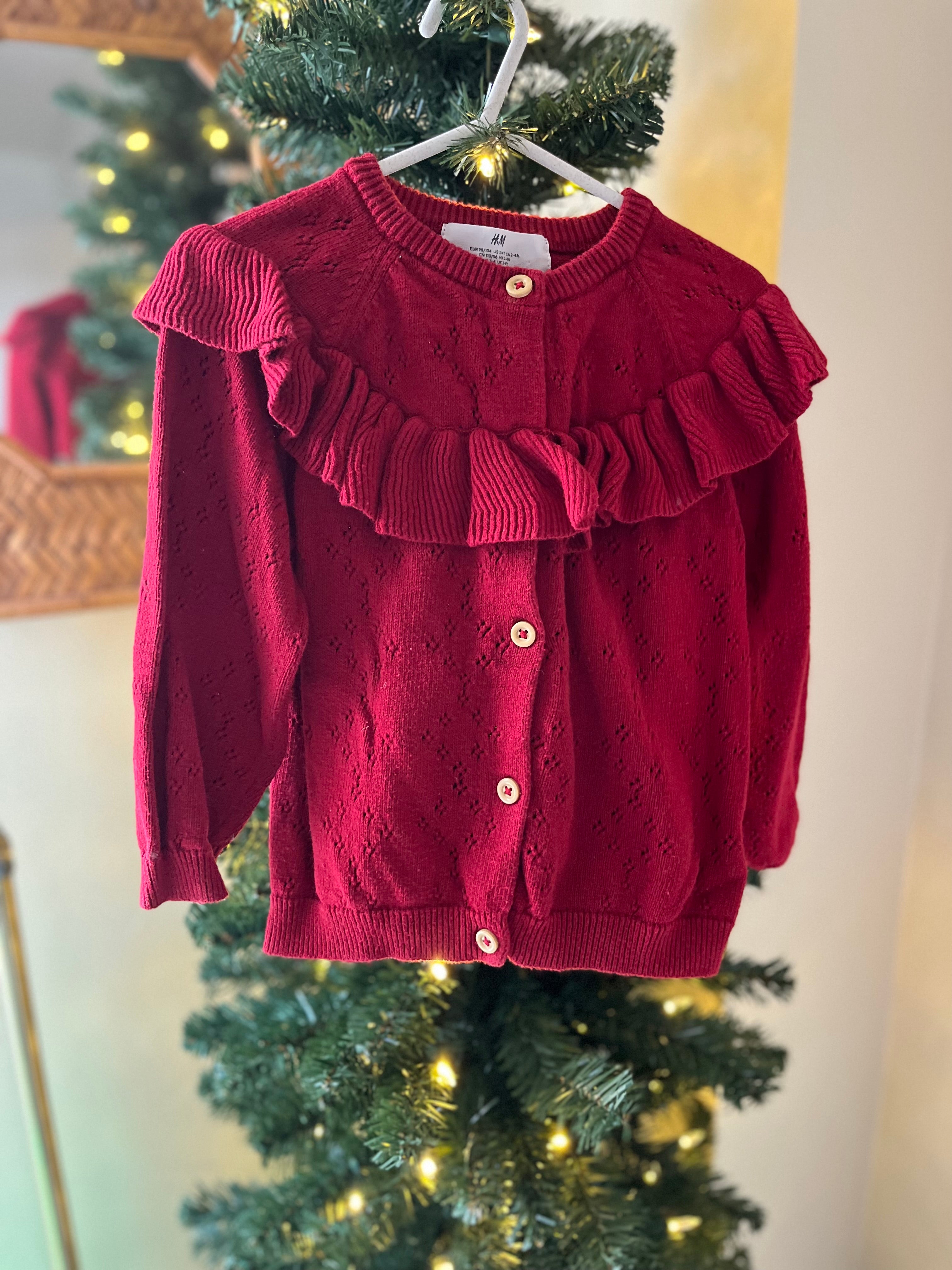 H&M || Red Pointelle Knit Sweater || 3-4Y