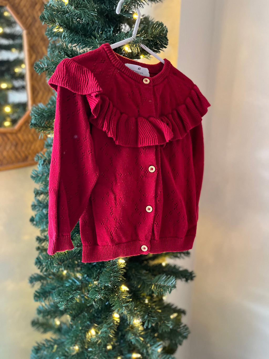 H&M || Red Pointelle Knit Sweater || 3-4Y