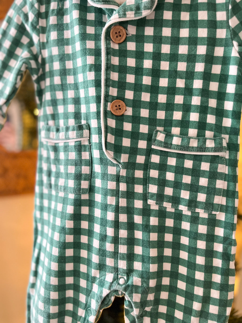 Indigo Baby || Green Gingham onesie || 12-18m