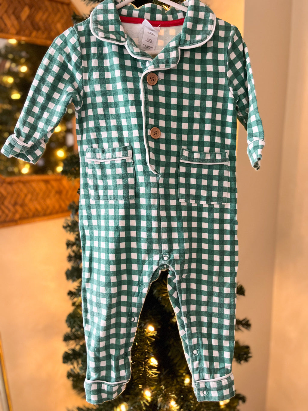 Indigo Baby || Green Gingham onesie || 12-18m